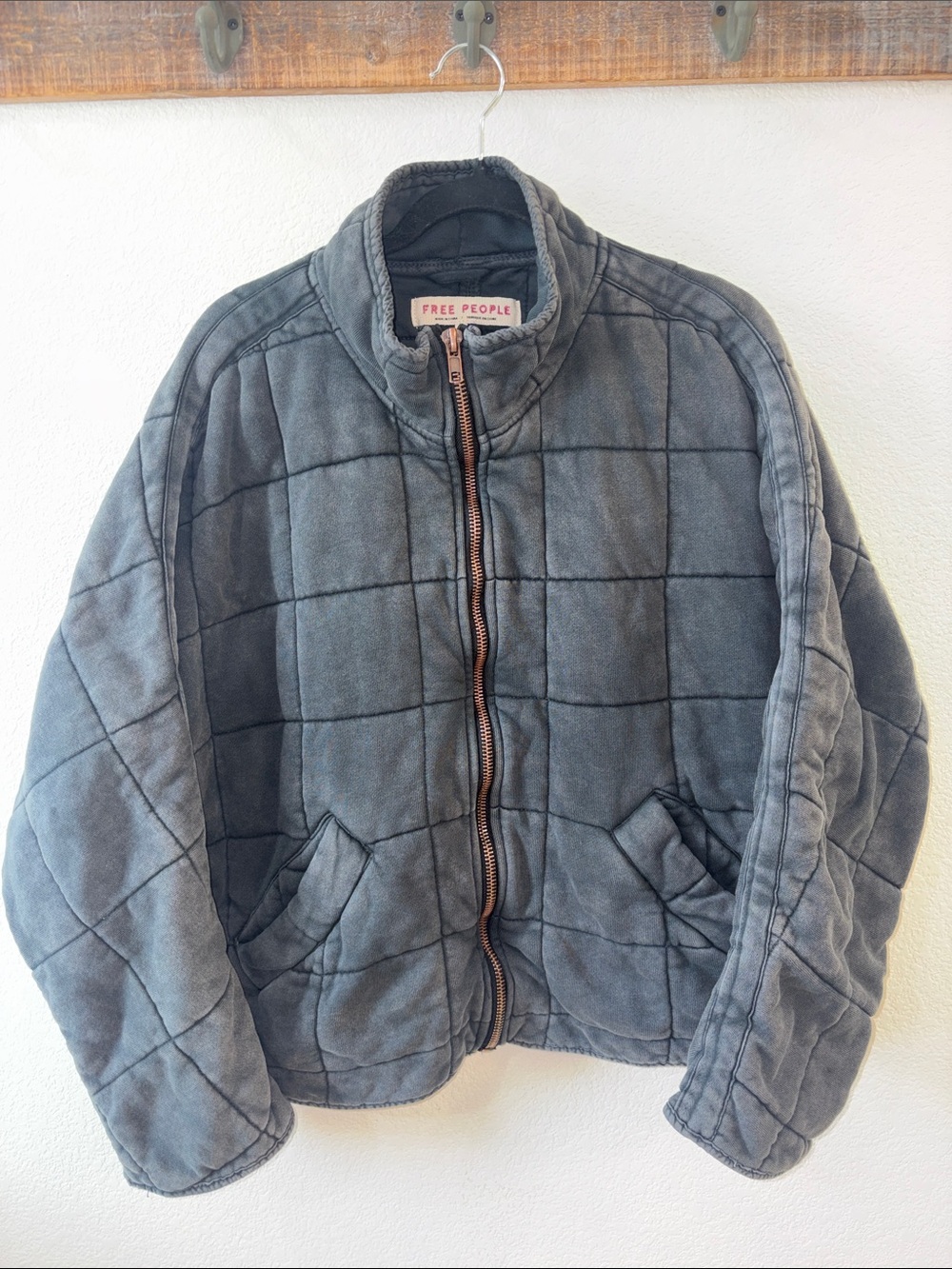 Free People Dolman Quilted Zip Jacket - Charcoal Gray